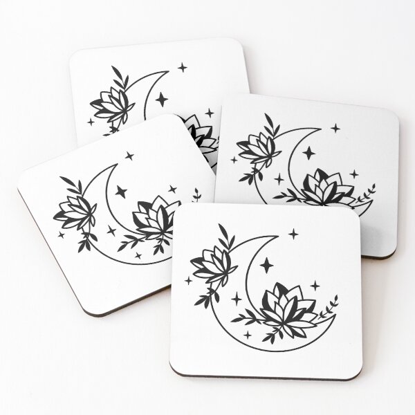 Item preview, Mystic Floral Moon with Stars in Black and White designed and sold by lovevisionkarma.
