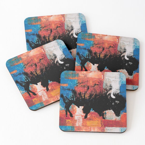 Item preview, American Bison Stamp Art Painting Colorful  designed and sold by Queen City  Craftworks.