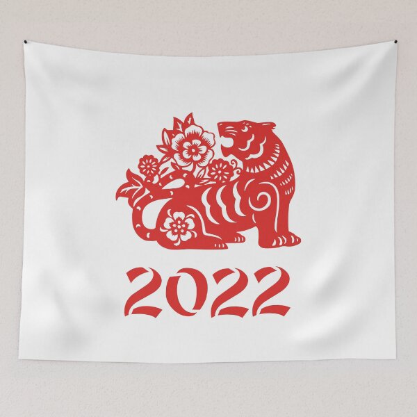 Item preview, Chinese red tiger with flowers for new year 2022 designed and sold by Byfab.