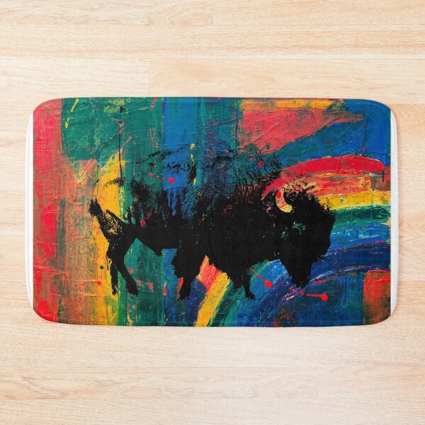 Item preview, American Bison Stamp Art Painting Rainbow  designed and sold by Queen City  Craftworks.