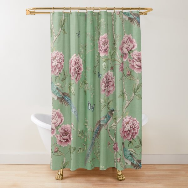Metro Luxe Rolling Hill Blue Floral Birds Abstract Fabric Shower Curtain NEW 
