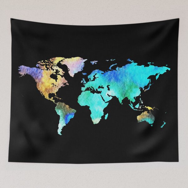 Item preview, Colorful Map Of The World Vivid Watercolor On Dark Background XI designed and sold by Irina Sztukowski.