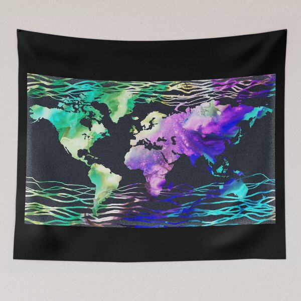 Item preview, Colorful Map Of The World Vivid Watercolor On Dark Background XXVII designed and sold by Irina Sztukowski.