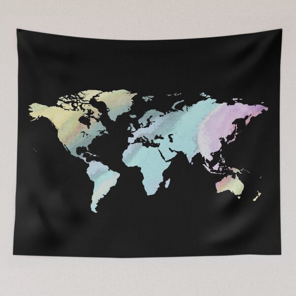 Item preview, Colorful Map Of The World Vivid Watercolor On Dark Background XXXVIII designed and sold by Irina Sztukowski.
