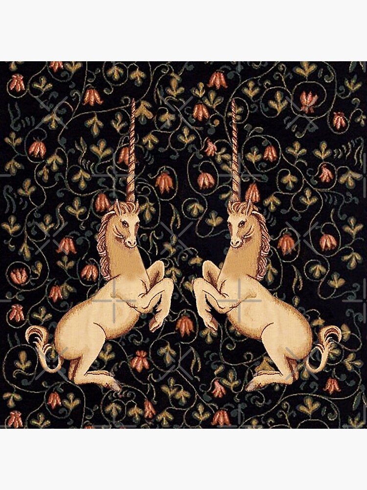 Medieval Unicorns Midnight Floral Tapestry Medieval Unicorns Midnight Floral Tapestry