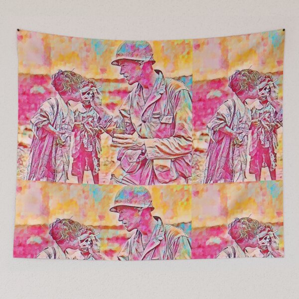 Item preview,  American serviceman shares his rations with two Japanese children Okinawa watercolor designed and sold by CristalleLisa.
