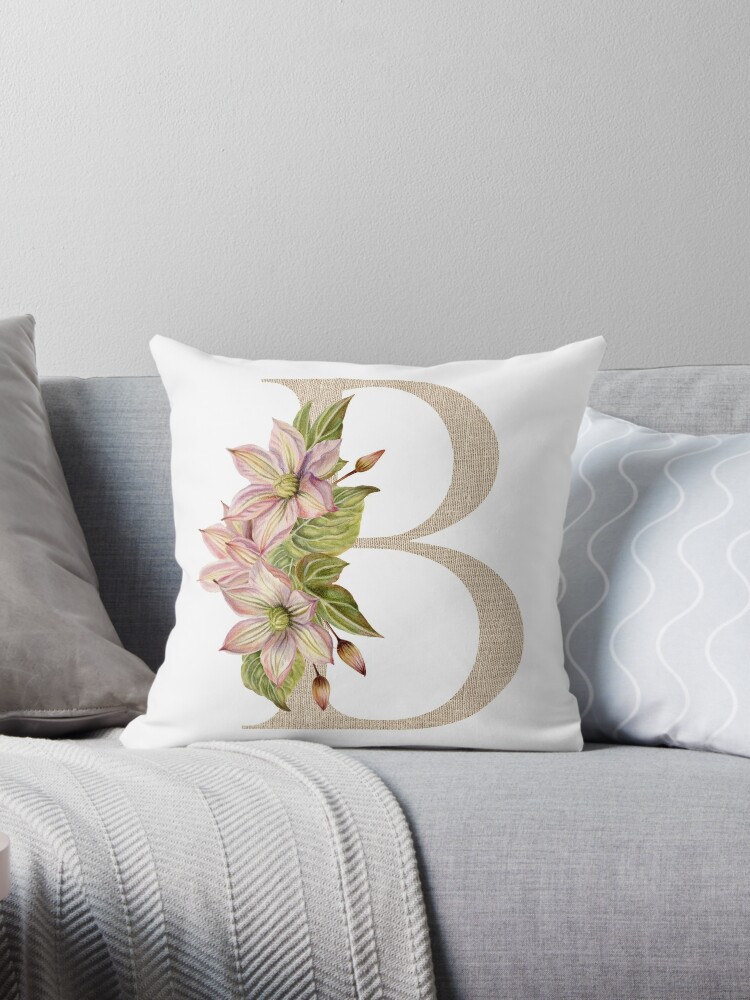 Vintage Beige Letter B With Abstract Flowers and Leaves. Floral