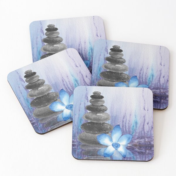 Item preview, Relaxing Zen Rocks Calm Peaceful Cairn With Flower Meditation Spa Collection Watercolor I designed and sold by Irina Sztukowski.