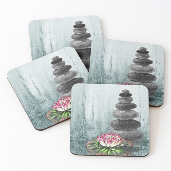 Item preview, Relaxing Zen Rocks Calm Peaceful Cairn With Flower Meditation Spa Collection Watercolor II designed and sold by Irina Sztukowski.