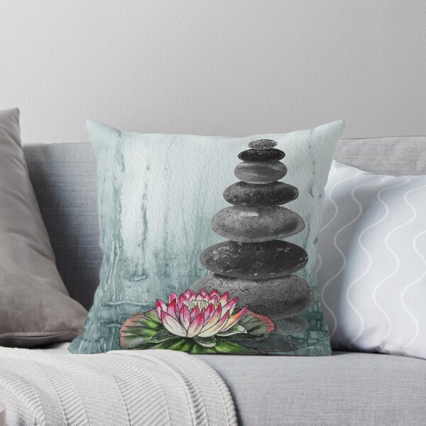 Item preview, Relaxing Zen Rocks Calm Peaceful Cairn With Flower Meditation Spa Collection Watercolor II designed and sold by Irina Sztukowski.