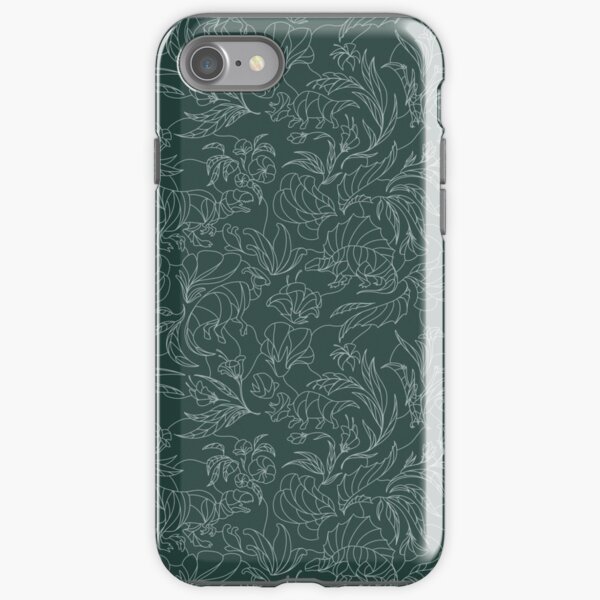 Item preview, Hidden Dinosaurs - Floral Pattern - Teal and Silver designed and sold by tanimator.
