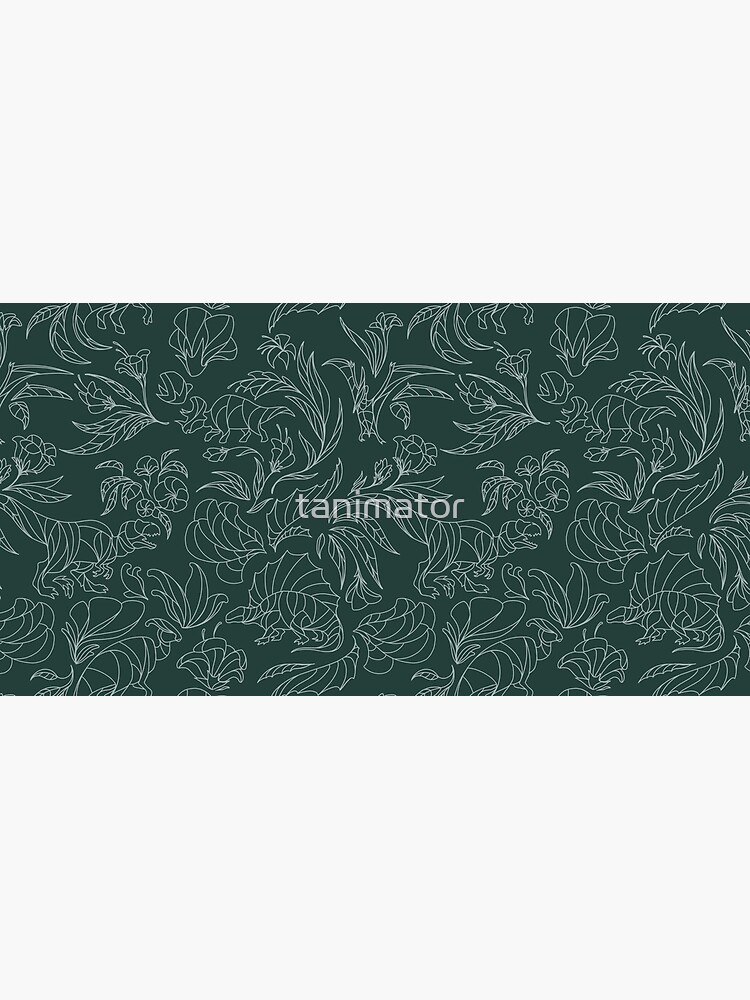 Hidden Dinosaurs - Floral Pattern - Teal and Silver by tanimator