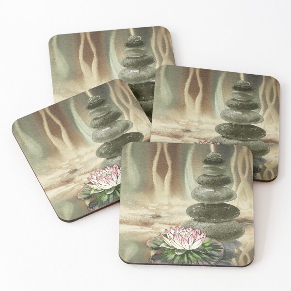 Item preview, Relaxing Zen Rocks Calm Peaceful Cairn With Flower Meditation Spa Collection Watercolor III designed and sold by Irina Sztukowski.