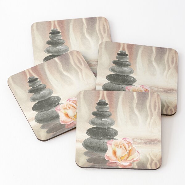Item preview, Relaxing Zen Rocks Calm Peaceful Cairn With Flower Meditation Spa Collection Watercolor V designed and sold by Irina Sztukowski.