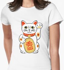 Cool Maneki Neko Lucky Cat T-shirt Zhaocai Mao Tshirt Women's Fitted T-Shirt