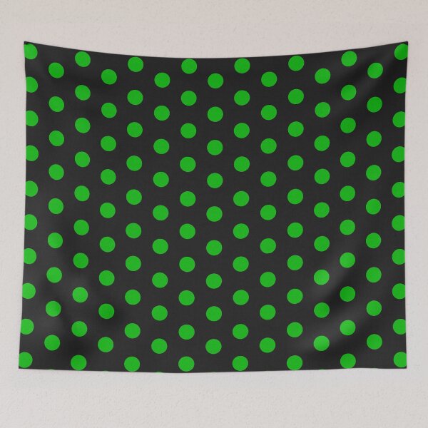 Item preview, Black Linen Background with Bright Green Linen Polka Dots designed and sold by LawsonFabrics.