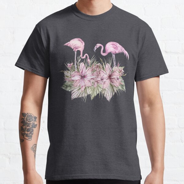 Purple Tropical Flowers Flamingo Classic T-Shirt