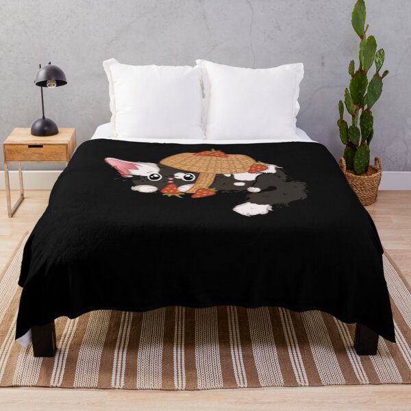 Item preview, Cottagecore Strawberries and a Black Cute Fluffy Cat designed and sold by FalkDania.