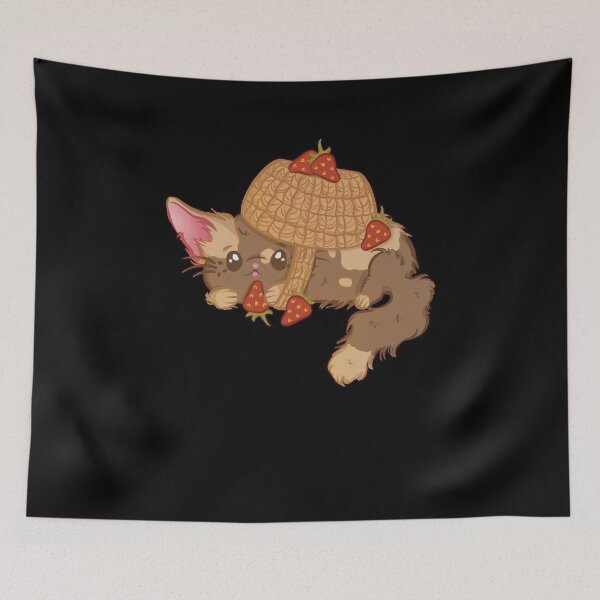 Item preview, Cottagecore Strawberries and a brown Cute Fluffy Cat designed and sold by FalkDania.