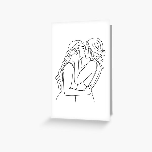 Lesbian Kiss Line Art Greeting Card For Sale By Nirvenaart Redbubble