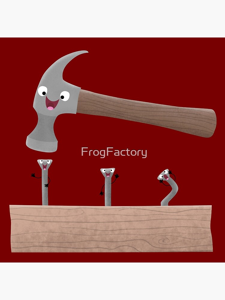 "Cute, funny hammer and nails woodwork cartoon illustration" Poster for