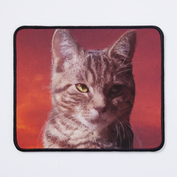 Item preview, Grey tabby cat in the red sky portrait painting designed and sold by unepommedeterre.