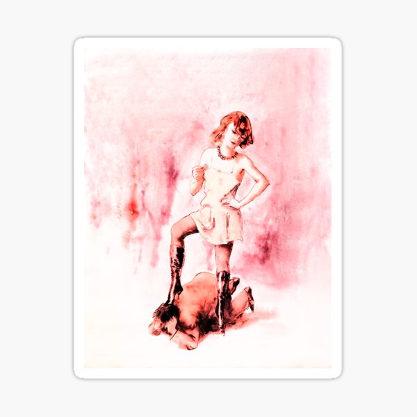 Femdom Vintage Art Submissive Man Kneeling Art, Mistress with Boots, Sticker
