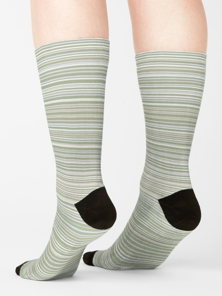 Alternate view of Fine Stripes Sage Green - Striped Pattern in Sage Beige Grey Cream Socks