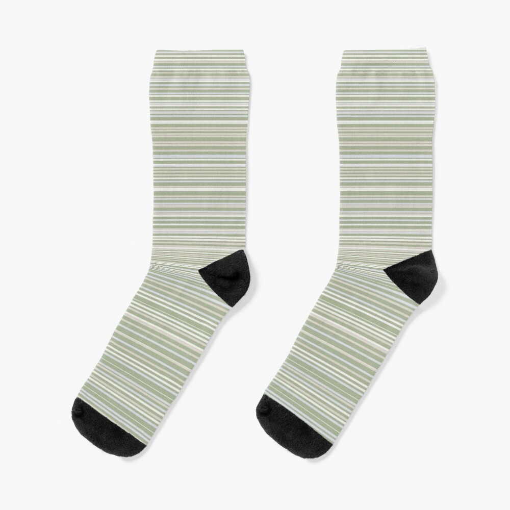 Fine Stripes Sage Green - Striped Pattern in Sage Beige Grey Cream Socks
