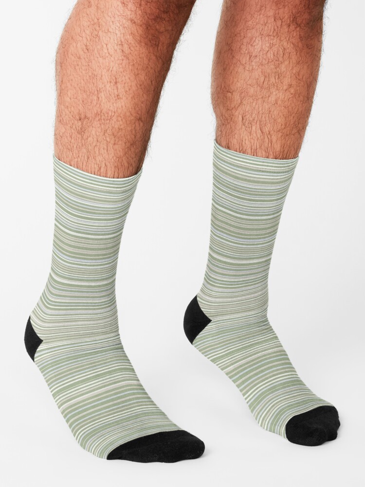 Alternate view of Fine Stripes Sage Green - Striped Pattern in Sage Beige Grey Cream Socks