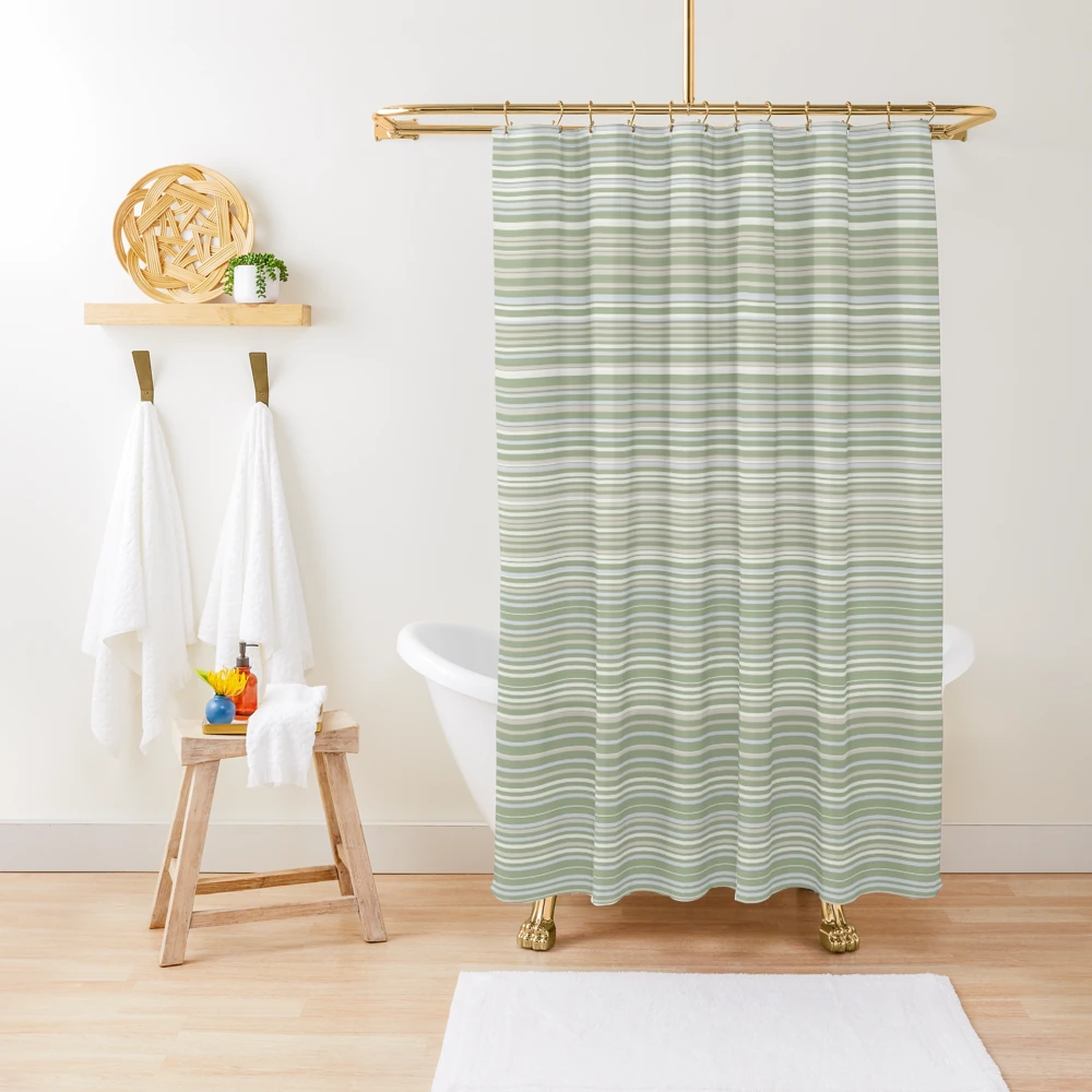 Fine Striped Pattern Vertical in Sage Green, Gray, Beige, and Cream Bath Mat  by Kierkegaard Design Studio