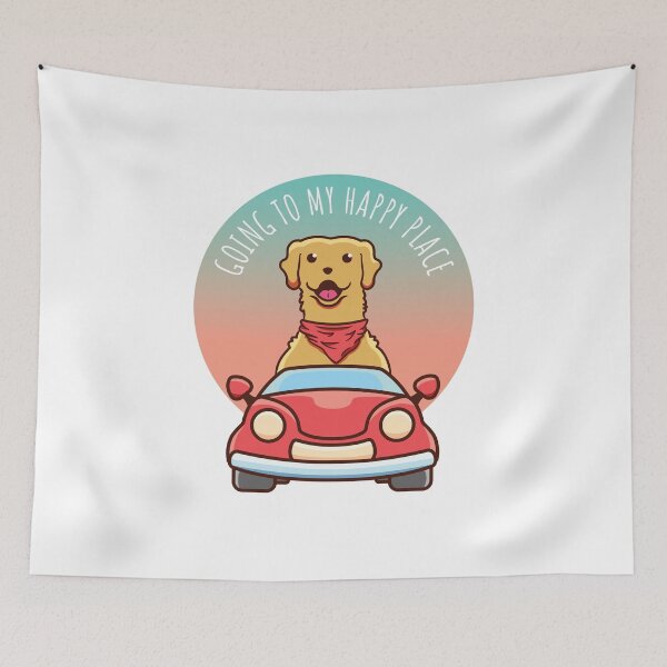 Item preview, Going to my Happy Place - Dog Driving a Car Golden Retriever Driving Art designed and sold by thecatcouch.