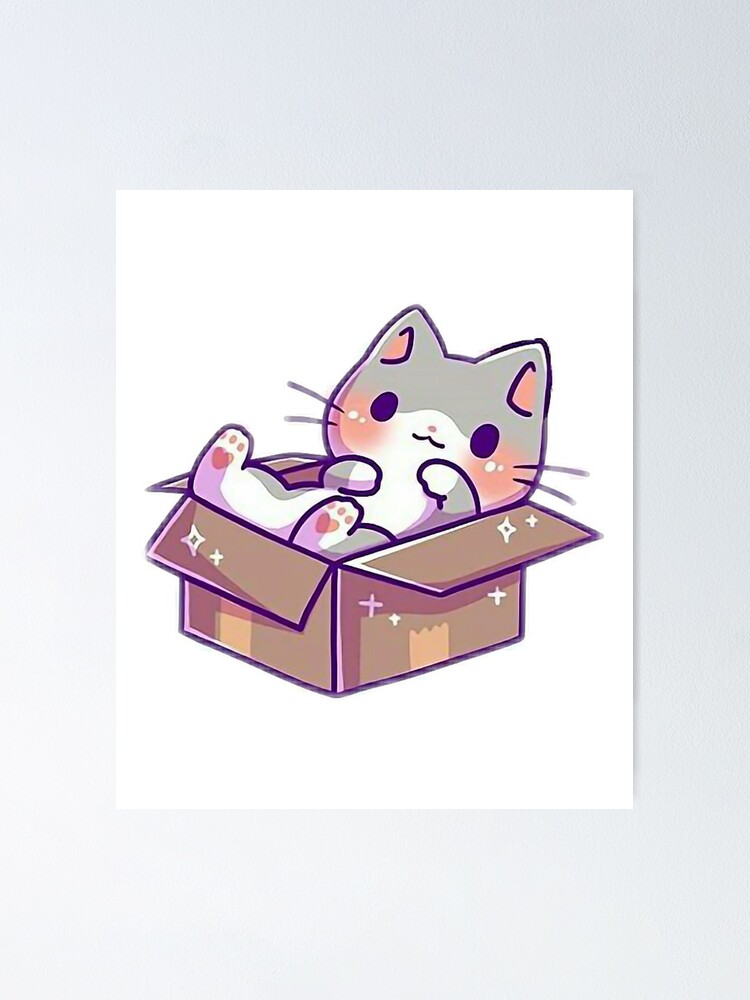 "Cute Japanese Cat in a Box" Poster for Sale by NITORLADO Redbubble
