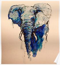 Elephant Watercolor (Blue) Poster