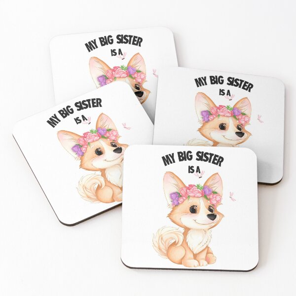 Item preview, My Big Sister Is A Corgi Cute Corgi Puppy with Hair Wreath Illustration Art designed and sold by adriana-holmes.