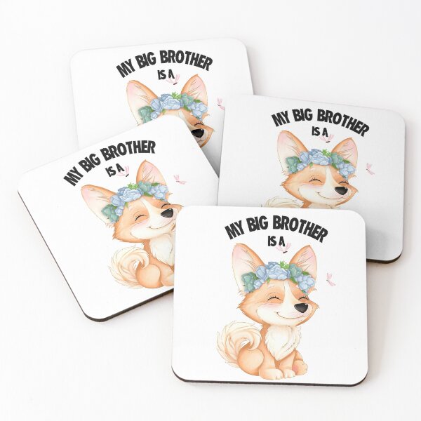Item preview, My Big Brother Is A Corgi Cute Corgi Puppy with Hair Wreath Illustration Art designed and sold by adriana-holmes.
