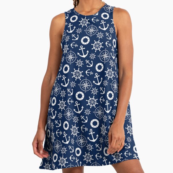 blue anchor dress Women Rayon Midi Anchor And Dolphin Print Dress White / One size main image 0