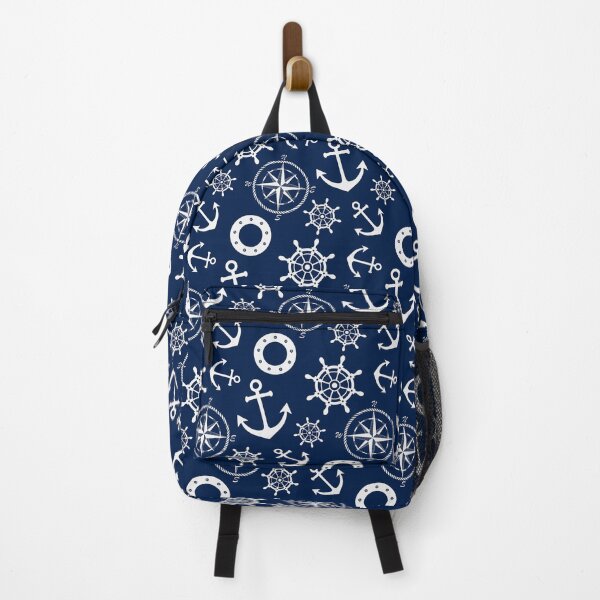 Item preview, Maritime pattern with a white anchor, steering wheel, and compass designed and sold by IoanaHraball.