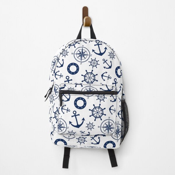 Item preview, Maritime pattern with navy blue anchor, steering wheel, and compass designed and sold by IoanaHraball.