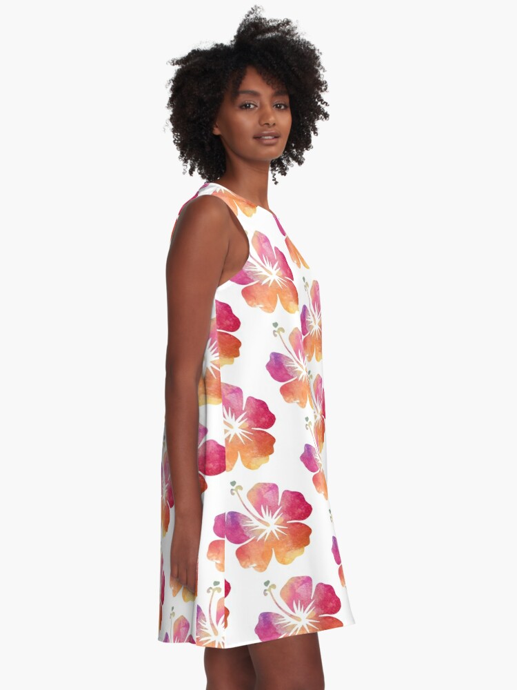 Hibiscus Water Color Flower | A-Line Dress