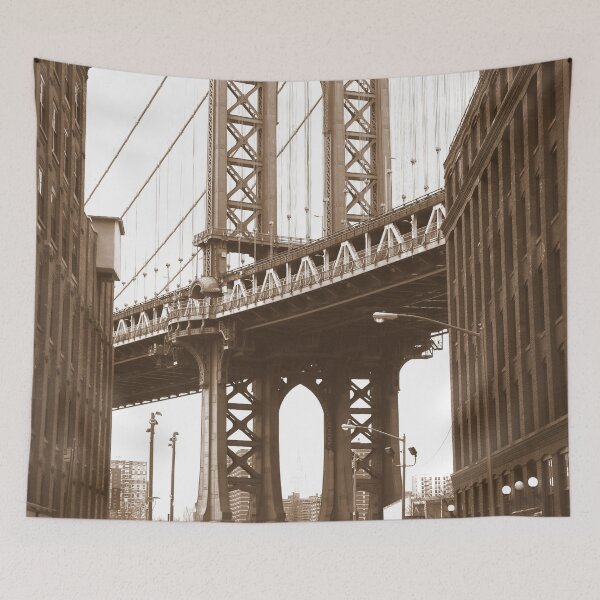 Item preview, New York Streets, Streets, New York, Brooklyn Bridge, Sepia designed and sold by Magic Love Art Print.