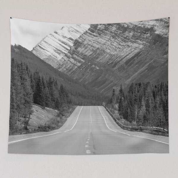 Item preview, Mountain, Snow Mountain, Mountain Landscape, Open Road, Black and White designed and sold by Magic Love Art Print.