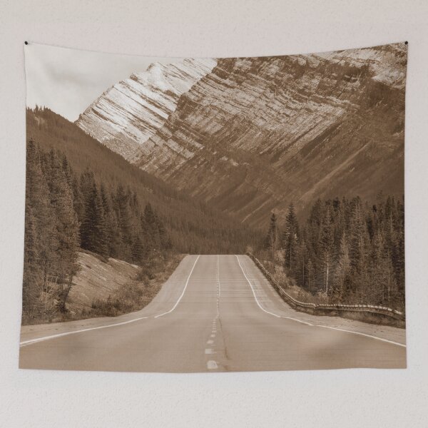 Item preview, Mountain, Snow Mountain, Mountain Landscape, Open Road, Sepia designed and sold by Magic Love Art Print.