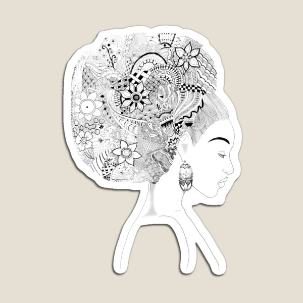 Pensive - An Afro Zentangle Magnet