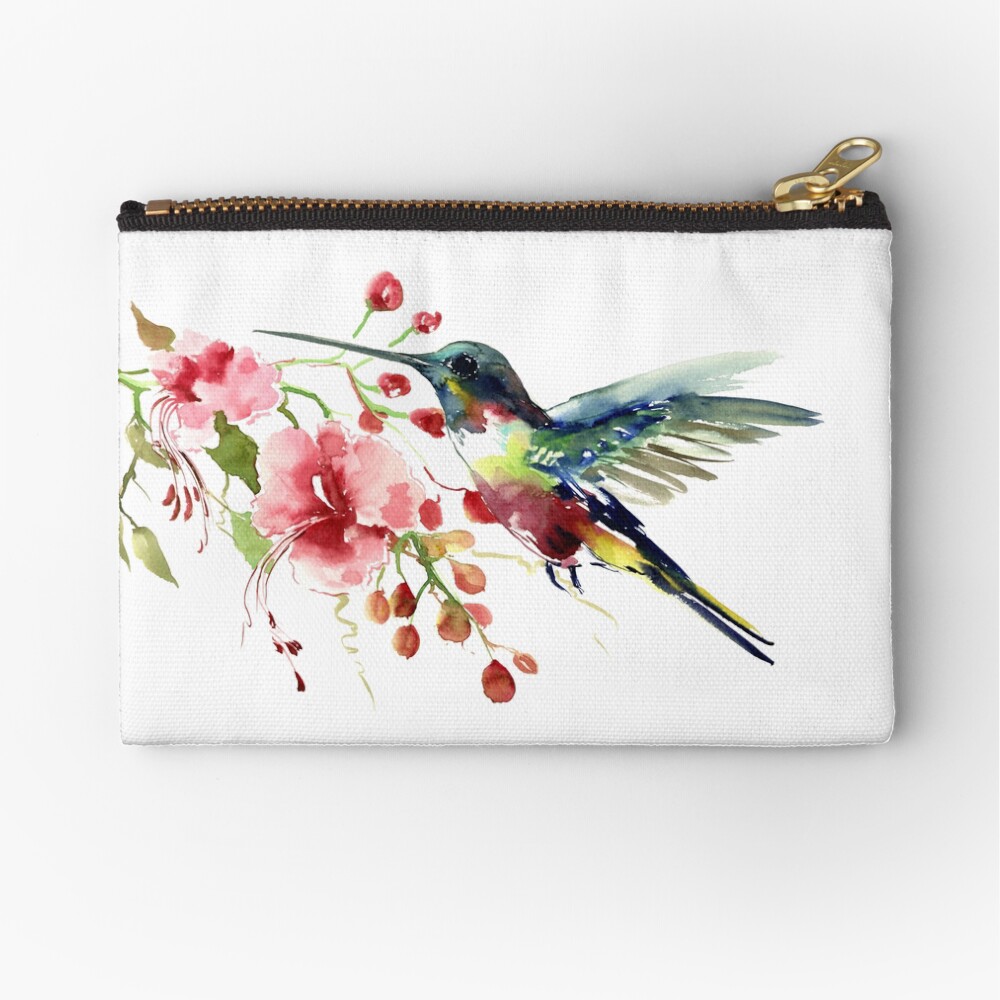 Hummingbird and Flowers Zipper Pouch