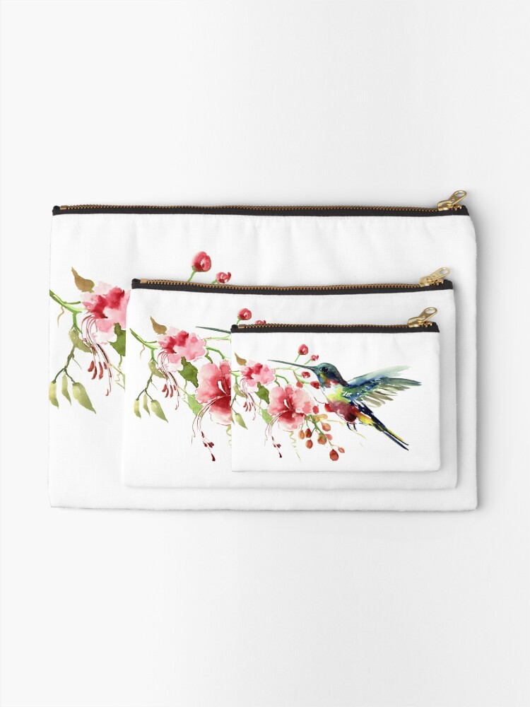 Alternate view of Hummingbird and Flowers Zipper Pouch
