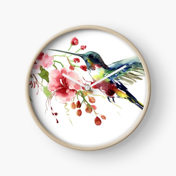 Hummingbird and Flowers Clock