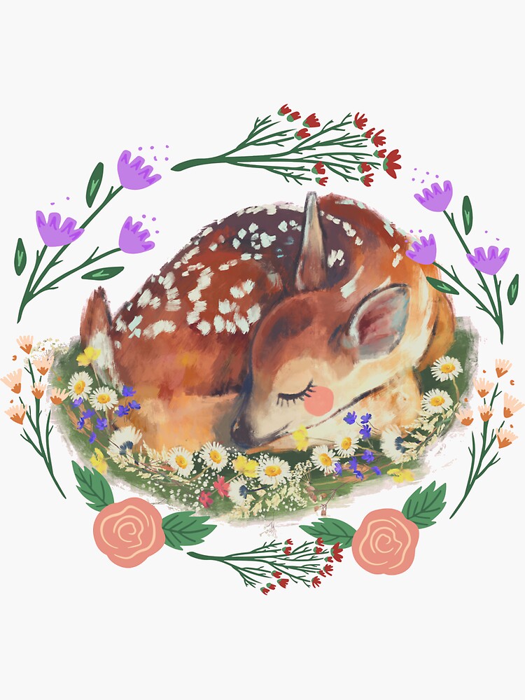 Floral Fawn Sticker for Sale by makayla826