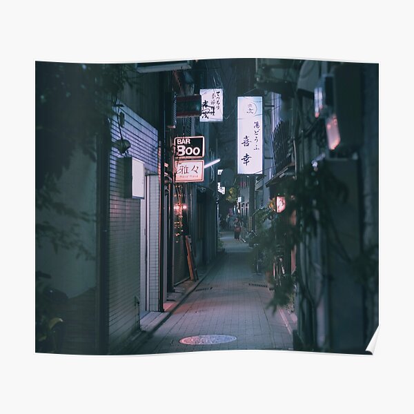 Midnight Walk In Japanese Alleyway Neo Noir Cinematic Photography Poster By S Yp Redbubble