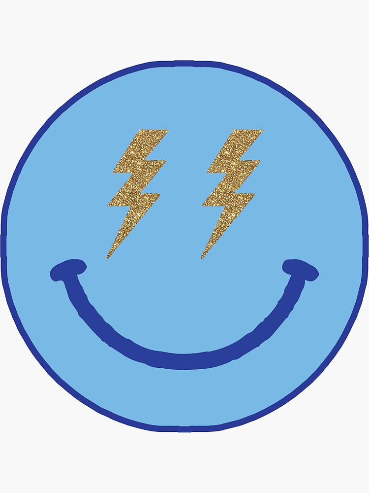 Lightning Bolt Smiley Faces - Blue - Sticker